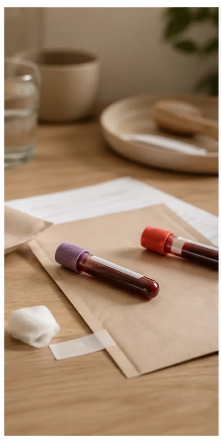Blodprover och medicinsk uppföljning på ett ljust bord